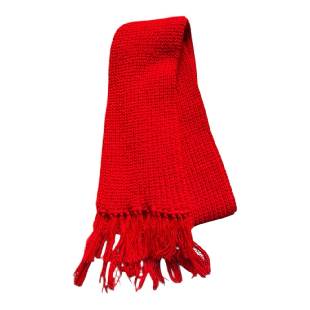 Vibrant Red Knit Scarf with Fringe